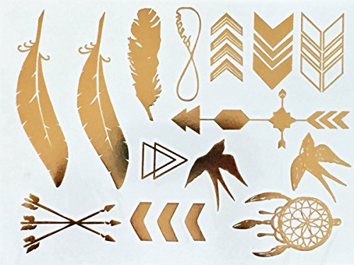 Modern Boho 5 Sheets Metallic Tattoos Flash, Gold/Silver, Tribal Collection - Thumbnail 3