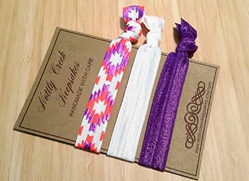 Neon Aztec Elastic Hair Ties/Solid White Purple Hair Ties/No-Crease Hair Tie/Set of 3 Hair Ties/FOE Hair Ties/Ponytail Holder/Yoga Hair Band