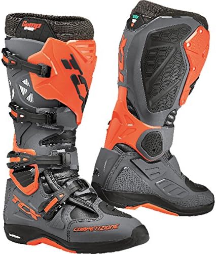 TCX Men's Comp EVO Michelin Off-Road Motorcycle Boots - Dark Grey/Orange Fluo Size 44