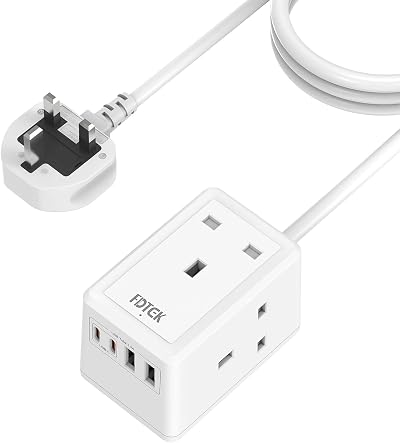 FDTEK 3M Extension Lead USB Slots 3 AC Outlets 4 USB 13A 3250W Wall Mount