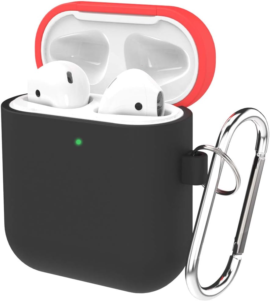 AirPods Case Protective Cover (Front LED Visible), Shockproof Silicone Cover Compatible with Apple AirPods 2 and 1 (Black Red)