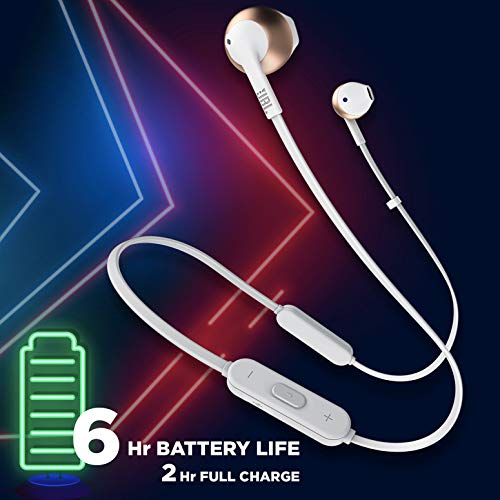 JBL T205BT Pure Bass Wireless Metal Earbud Headphones with Mic (Rose Gold)