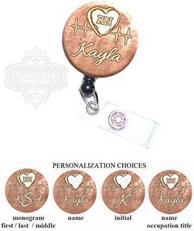 Personalized 1 1/2" Rose Gold Medical EKG Heart Beat Line Retractable Lanyard Id Badge Reel Holder