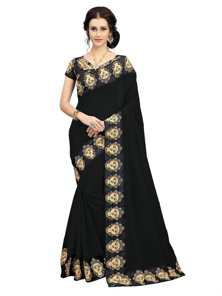 indira designer women's chanderi plain saree with blouse