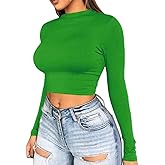 Artfish Women Long Sleeve Turtleneck Crop Top Mock Neck Tight Fitted Shirts