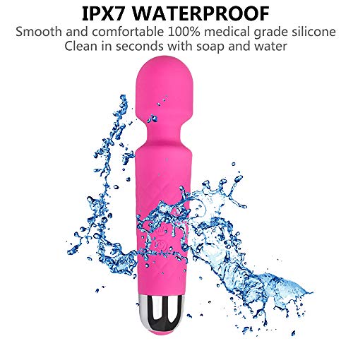 Handheld Personal Wand Massager Rechargeable with 8 Powerful Speeds 20 Vibration Modes, Cordless, Waterproof Massager for Muscle Aches Sports Recovery, Whisper Quiet - Pink