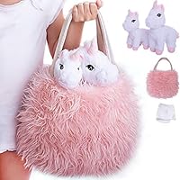 Unicorn Plush Play Set 4 Pcs. Baby and Mommy Unicorns, XL Pink Furry Bag Pet Carrier and Baby Unicorn Blanket. Adorable Plush Toy, Game Unicorn Gift for your Little Girl. Birthday, Christmas Age 2-8