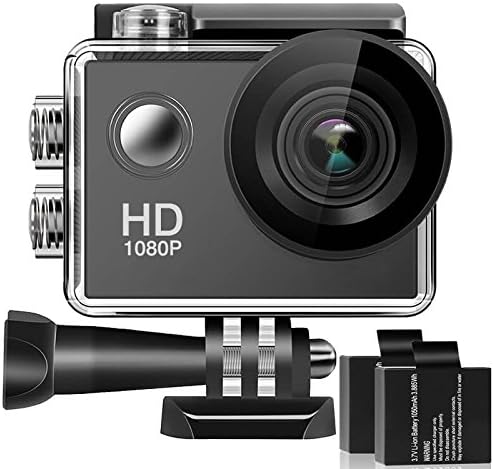Action Camera, 1080P HD Waterproof Sports Cam 2 Inch LCD Screen , 140 Degree Wide Angle Lens , 98ft Underwater DV Camcorder With 2 Rechargeable Batteries and 9 Accessory Kit (black)