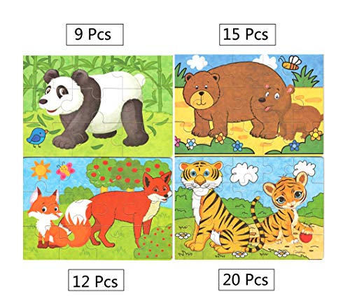 Vileafy Jungle Animal Series Jigsaw Puzzle Sets, 4-Pack 4 Complexities, Best for 3-5 Years Old Babies to Develop Dexterity and Problem Solving, Free Iron Box for Easy Storage, 6 1/2" X 4 1/2"