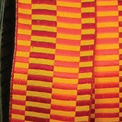 Orange Retro Blocks Print Woven Taffeta Wired Craft Ribbon 1.5