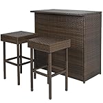 Best Choice Products 3PC Wicker Bar Set Patio Outdoor Backyard Table & 2 Stools Rattan Garden Furniture
