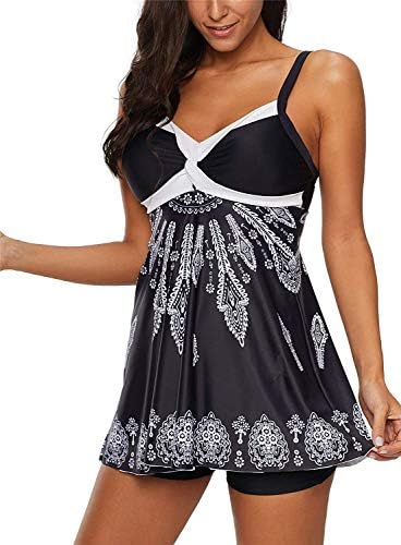 Women Elegant Swimdress Printed Retro Swim Dress Swimwear Slimming Skirt Swimsuits Padded Bathing Suit