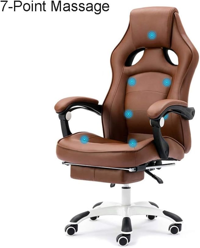 Tmpty Officechair Office Chair, Executive Recline Chair, Deluxe Reclining Chair, Gaming Chair, Massage Chair, High Back, with Footrest Ergonomic Swivel Office PC Chair (Color : Brown)