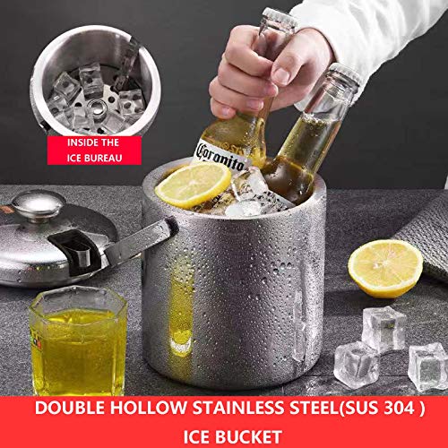 Small Ice Bucket [1.3 Liter],Stainless Steel Ice Bucket with Lid and