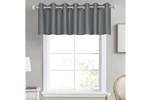 DECOVSUN Dark Grey Valance for Bedroom Solid Grommet Top Blackout Thermal Insulated Curtain Valance Window Treatment for Living Room Short Straight Drape Valance for Basement/Loft 100 X18 1 Panel Gray