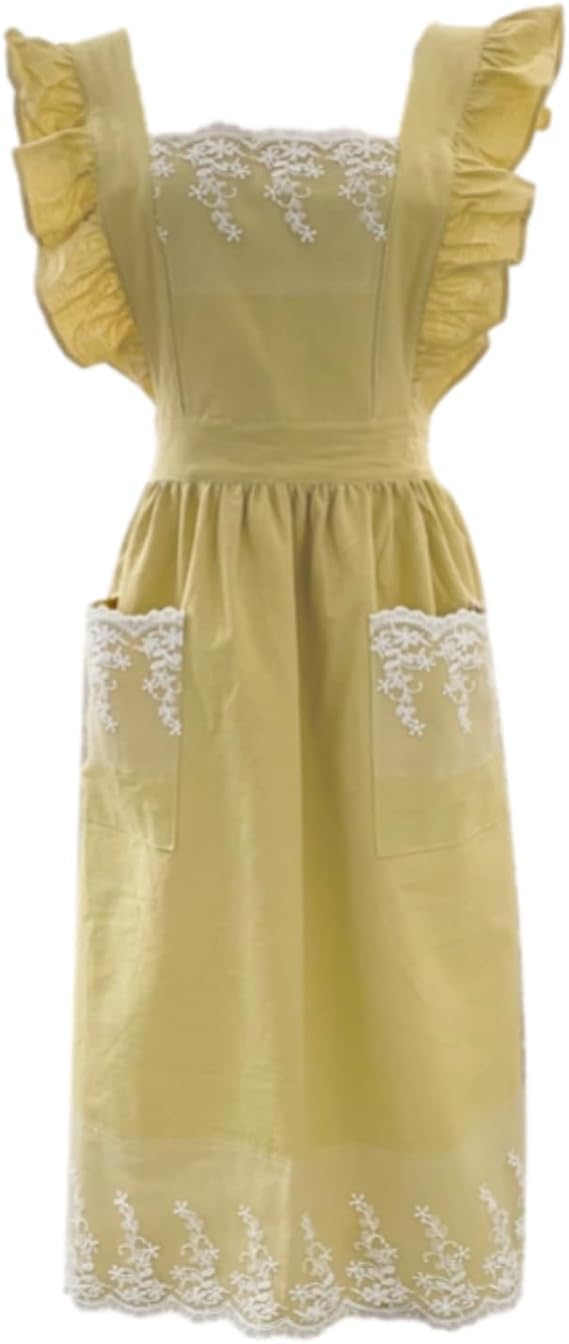 MUMOHO Lovely Home Work Adjustable Apron Cake Kitchen Cooking Women Girls Aprons With Pocket for Gift, Pink (Yellow)