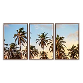 3 Piece Framed Canvas Wall Art for Living Room, Bedroom Vintage Tropical Palm Trees Canvas Prints for Modern Home Decoration Ready to Hang - 16"x24"x3 Panels