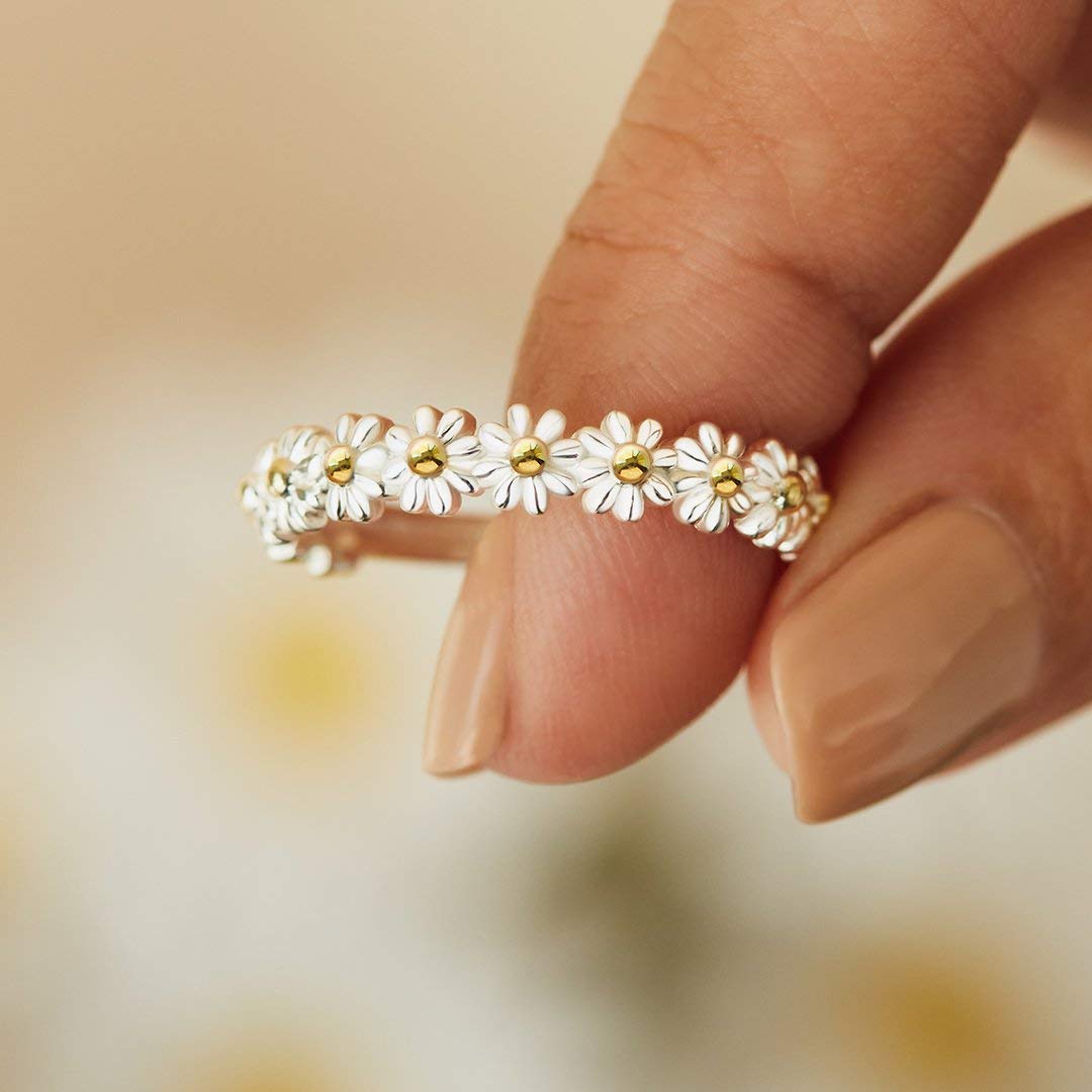 I Think About You Every Daisy Ring Tiny Dainty Simple Flower Ring 925 Sterling Silver Rings Stacking Rings for Women Casual Rings Delicate Everyday Ring Comfort Fit Bands Ring for Girls & Womens (8)