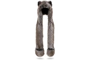 HomDSim Anime Spirit Animal Hood Hoods Furry Hoodie,Faux Fur Hat with Warm Scarf Mittens Gloves Spirit Ears and Paws