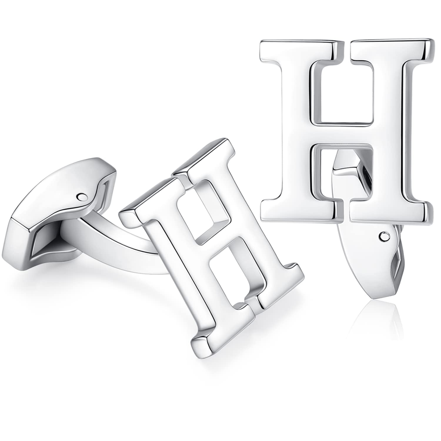 Hanana Mens Initial Alphabet Letter Cufflinks for Wedding Marriage Gift Silver