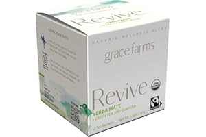 Grace Farms REVIVE Wellness Organic Tea Blend (12 Enveloped Sachets) | Yerba Mate, Green Tea, & Adaptogens | Natural Energy Coffee Replacement | Fairtrade & Kosher | Gives Back 100% of Profits