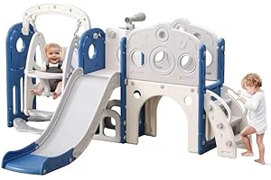 CuFun Toddler Slide Indoor Slide for Toddlers for Kids Indoor Slides Baby Plastic Play Slide with Basketball Hoop and Ball