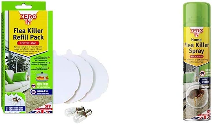 Zero in Flea Killer Refill Pack (3 Refill Discs and 2 Spare Lamps) & STV International Home Flea Killer Spray, 1, 300 ml