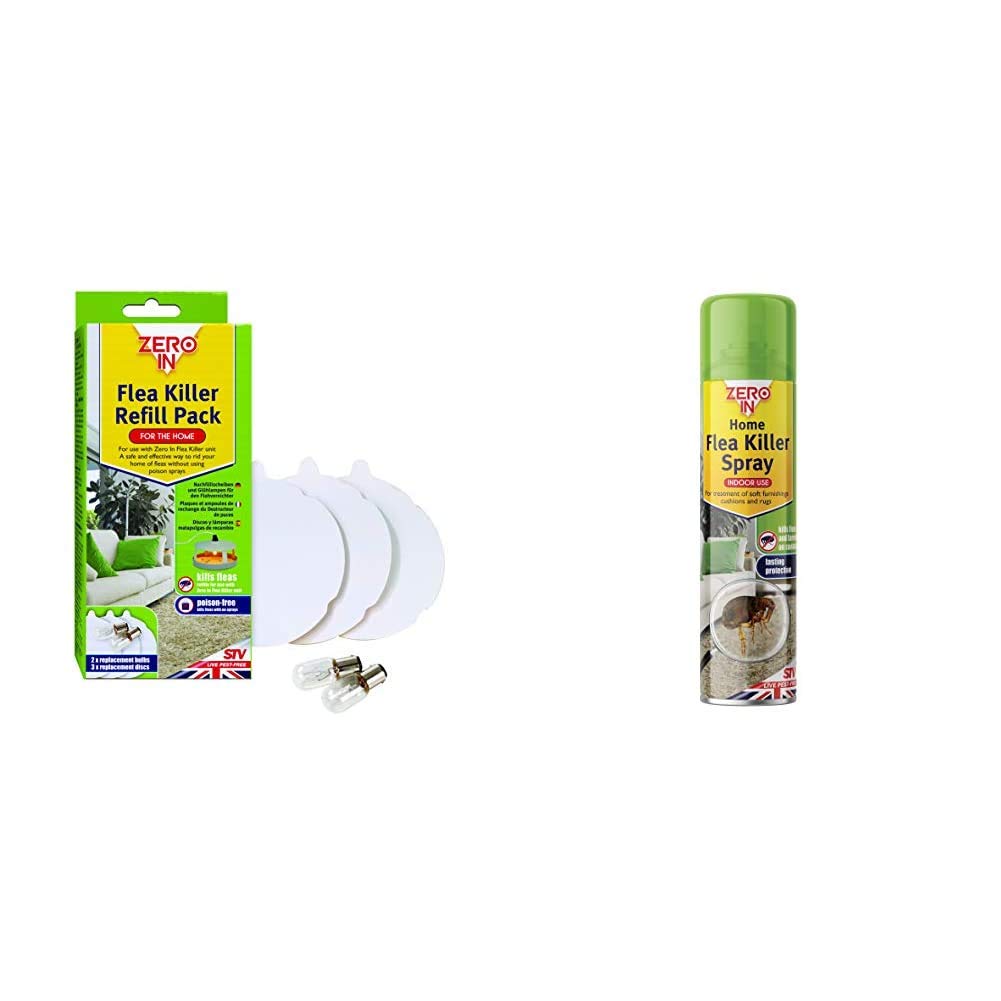 Zero in Flea Killer Refill Pack (3 Refill Discs and 2 Spare Lamps) & STV International Home Flea Killer Spray, 1, 300 ml