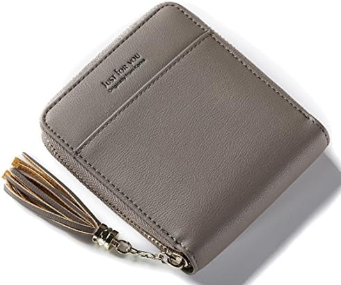 seaoeey Women's Purse Short Fashion Leather Tassel Zipper Multi-Card Holder Wallet Coin Pocket Gray