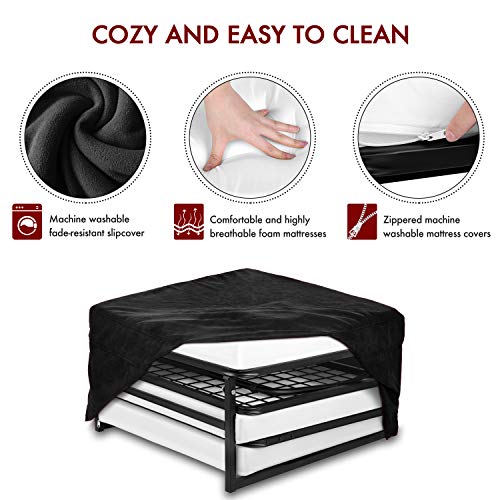 NOVA_FURNITURE Folding Ottoman Sleeper Guest Bed, Black - Thumbnail 2