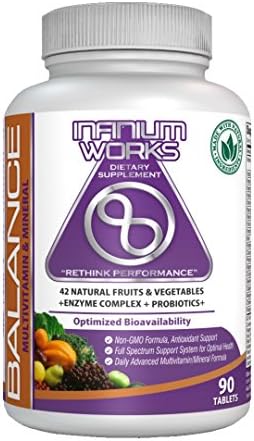 Balance- Daily Multivitamin for Women and Men, Enhanced Bioavailablity + Probiotic &amp; Digestive Enzymes| Made with Real Whole Foods (90) Tablets Non-GMO by Infinium Works.