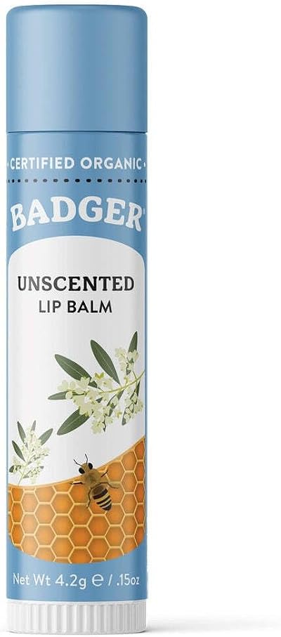 Badger Organic Unscented Lip Balm Stick 4.2g USDA Certified Lip Care