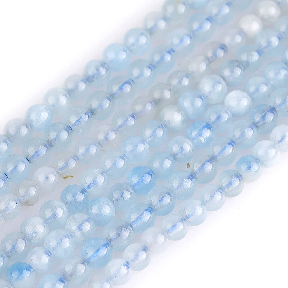 GEM-Inside Natural AA Grade 4mm Aquamarine Quartz Round Gemstone Semi Precious Loose Beads for Jewellery Making 15''