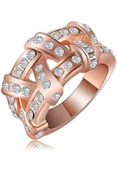 AnaZoz Jewelry 18K Rose Gold Plated Austrian Crystal SWA Element Ring Women Rings 13*23mm