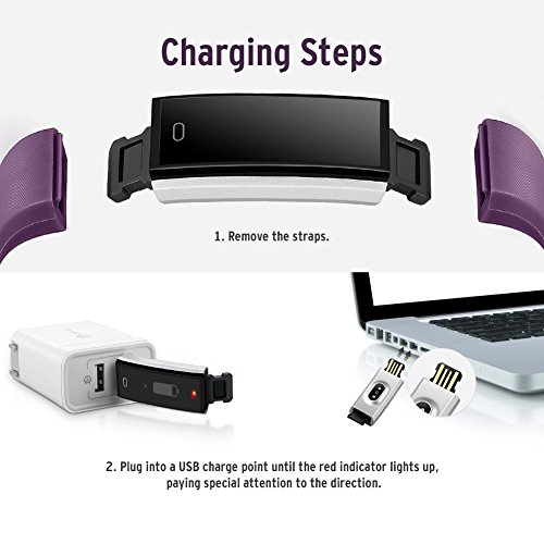 Fitness Tracker, NOVETE Bluetooth 4.0 Heart Rate Monitor Bracelet, IP67 Waterproof, Touch Screen, Smart Wristband, Pedometer Sports Activity Tracker Smart Watch for Android and IOS Smartphone (Purple) - Thumbnail 4