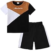 Ayzozuy Young Boy Clothes Colorblock Top + Drawstring Waist Shorts 2 Pieces Kid Summer Outfits Set