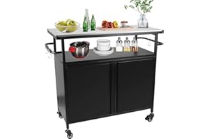 POPMOON Outdoor Grill Cart with Storage,BBQ Movable Food Prep Table,Heavy Duty Food Prep Table with Wheels and Handle Triple-Shelf Multi-Functional Grill Cart for BBQ, Patio, Backyard