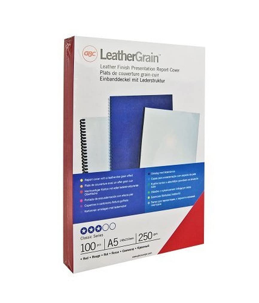 GBC CN040030 Cover Leather Grain Retail Pack A4 Card 250 g/m² Pack of 25 Red