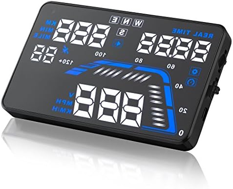 Izaway Head Up Display, Universal 5.5" GPS Car HUD Projector Driving Speed &amp; GPS Navigation Compass, Display KM/h MPH,Speeding Warning, Battery voltage, Plug &amp; Play