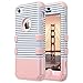 ULAK iPhone 5C Case, 5C Case, Shockproof Soft Silicone Rubber Hard Plastic Hybrid Heavy Duty Protection Kidproof High Impact Case Cover for Apple iPhone 5C-Minimal Stripes Rose Gold