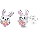 CUOKA MIRACLE Rabbit Studs Earrings 925 Sterling Silver Hypoallergenic Bunny Flat Earrings Minimalist Jewelry Gift for Women