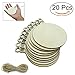 20 Pcs Unfinished Wood Ornaments Wood Slice DIY Christmas Ornaments Hanging Decoration 2.75