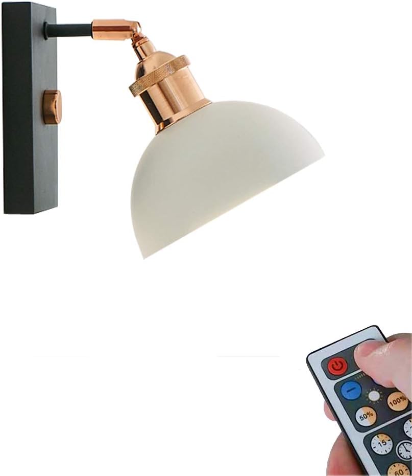 ANYE 1-Pack 55 Lumens Led Remote Control Battery Run Cordless Lamp White Lampshade Wall Sconce for Bedroom Loft Wall Decor- Easy Installation, Dimmable Control,Battery Not Included