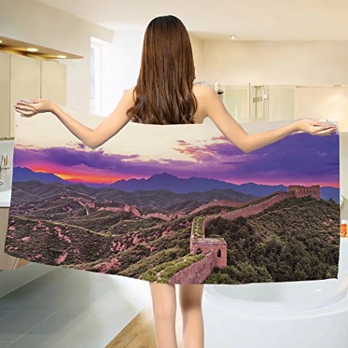 Great Wall of China Bath towel Surreal Cloudscape in Fantasy Tones East Heritage Tourism Exotic Art Cotton Beach Towel Violet Green (55"x28")