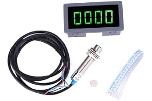 VIAGASAFAMIDO 4 Digital LED Tachometer RPM Speed Meter+Hall Proximity Switch Sensor NPN DC 8-24V 40mA 10-9999RPM for Lathes Conveyor Belts RPM Speed Measurement(Green)