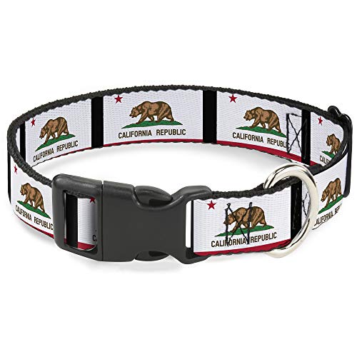 Buckle-Down Plastic Clip Collar - California Flag Repeat/Black - 1" Wide - Fits…