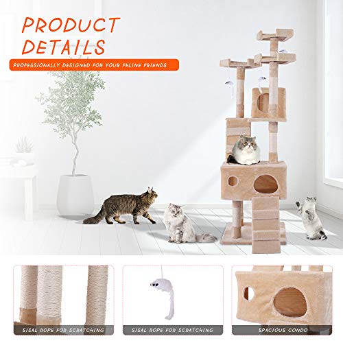 JAXPETY 67 Inches MultiLevel Cat Tree Tower Stand, Kitten Play House