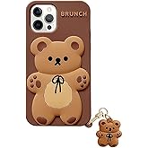 Yatchen Bear Case Compatible with iPhone 15 Pro Max,Kawaii Cute Cartoon Teddy Bear with Keychain 3D Soft Silicone Shockproof Protector for Women Girls