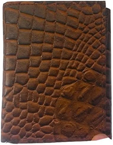 Men's HANDMADE Crocodile Alligator Pattern GENUINE LEATHER Black Brown Tri-fold ID WALLET (Brown)
