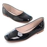 Hee grand Women's Patent Leather Flat Shoes Square